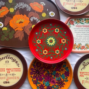 Vintage 70er Jahre Flower Power Serviertablett: Retro Barware