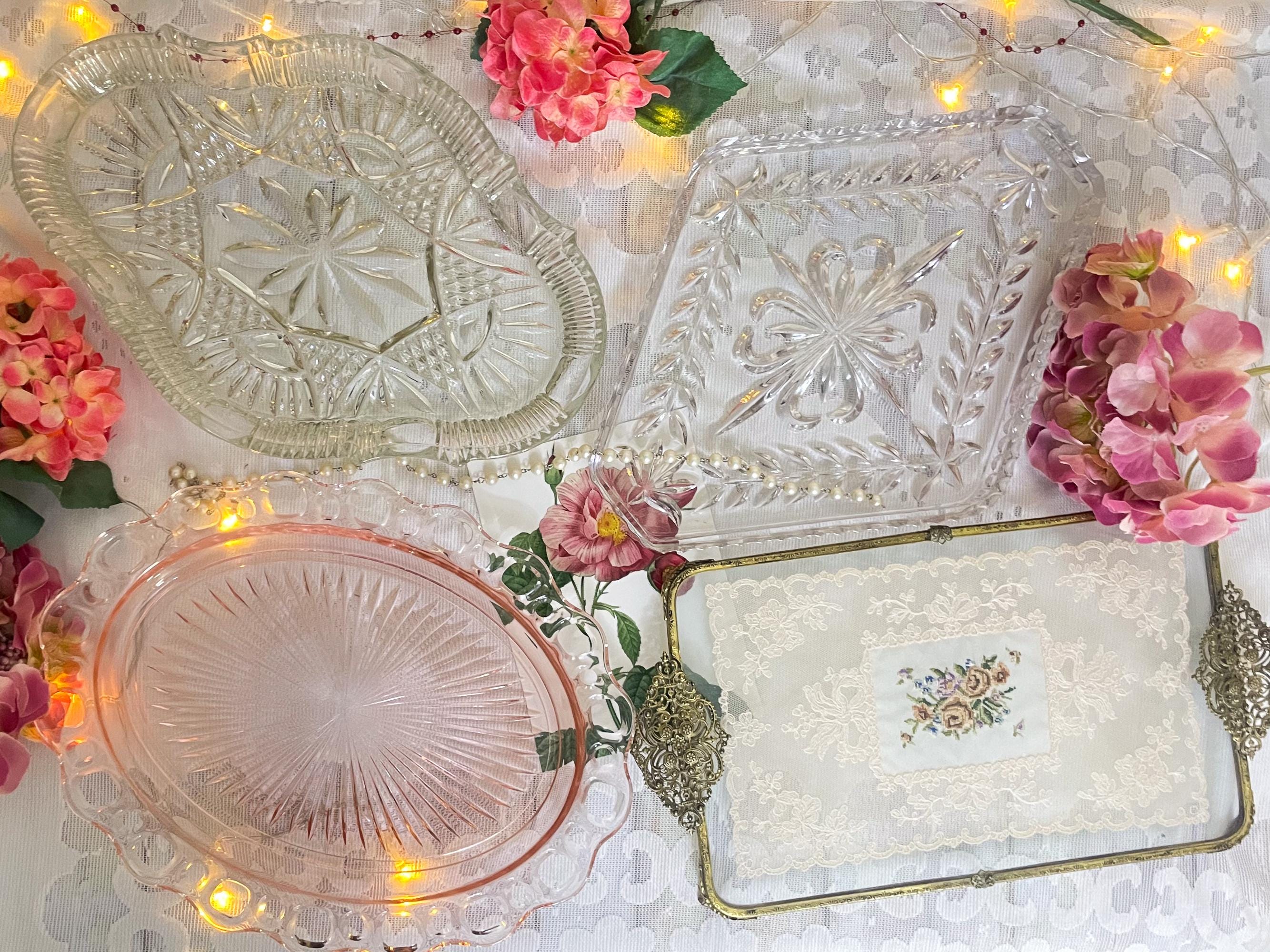 Vintage Pink Glass Dressing Table Set - Etsy