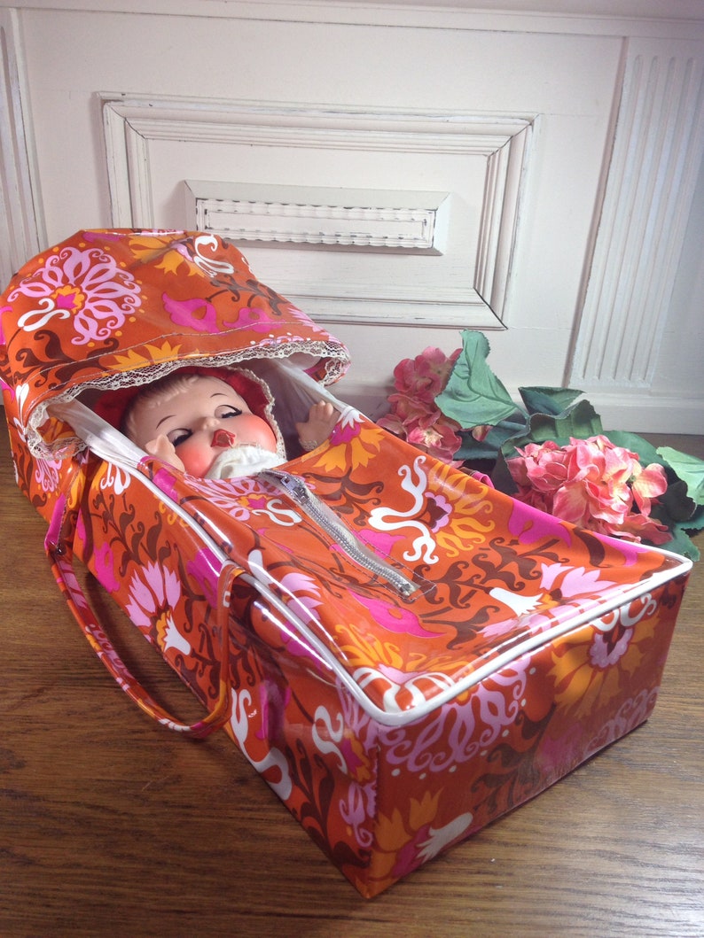 Vintage Dolls Carry Cot Retro Floral Doll Carrier Bed Rib Etsy UK