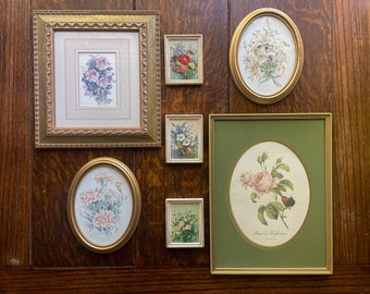 Vintage Flower Wall Decor/  Floral Print  Pictures /Dried Flowers Pictures/Gilt Frames /Studio Prints/Gallery Wall /Miniatures