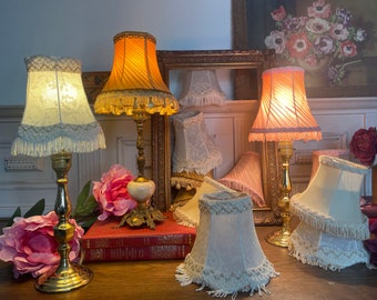 Vintage Lampshades / SMALL Fabric Clip on Lampshades/Pleated Chiffon /Lace /Tassel/Fringed  Lampshades /Chandeliers  /Wall Sconce Shades