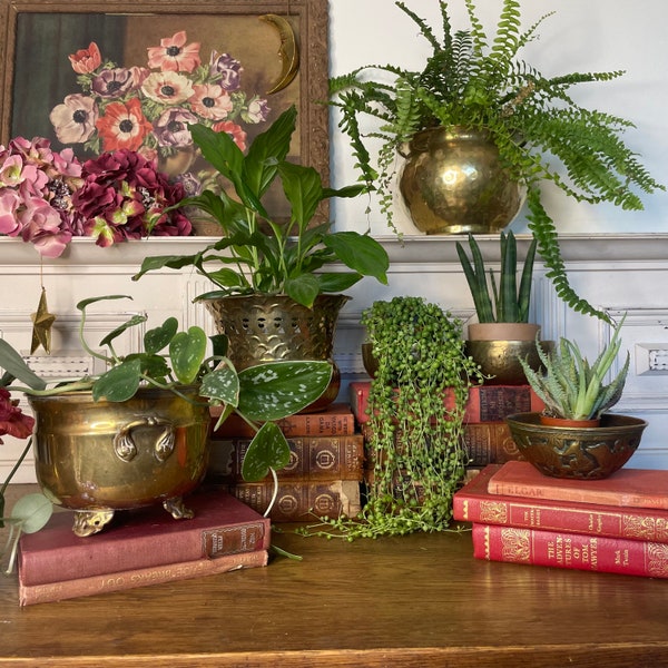 Vintage  Brass  Planter/ Brass Cauldron /Reprousse Jardiniere / Hammered Brass  Time Worn /Patina /Altar Blessings Bowl /Magical bowl