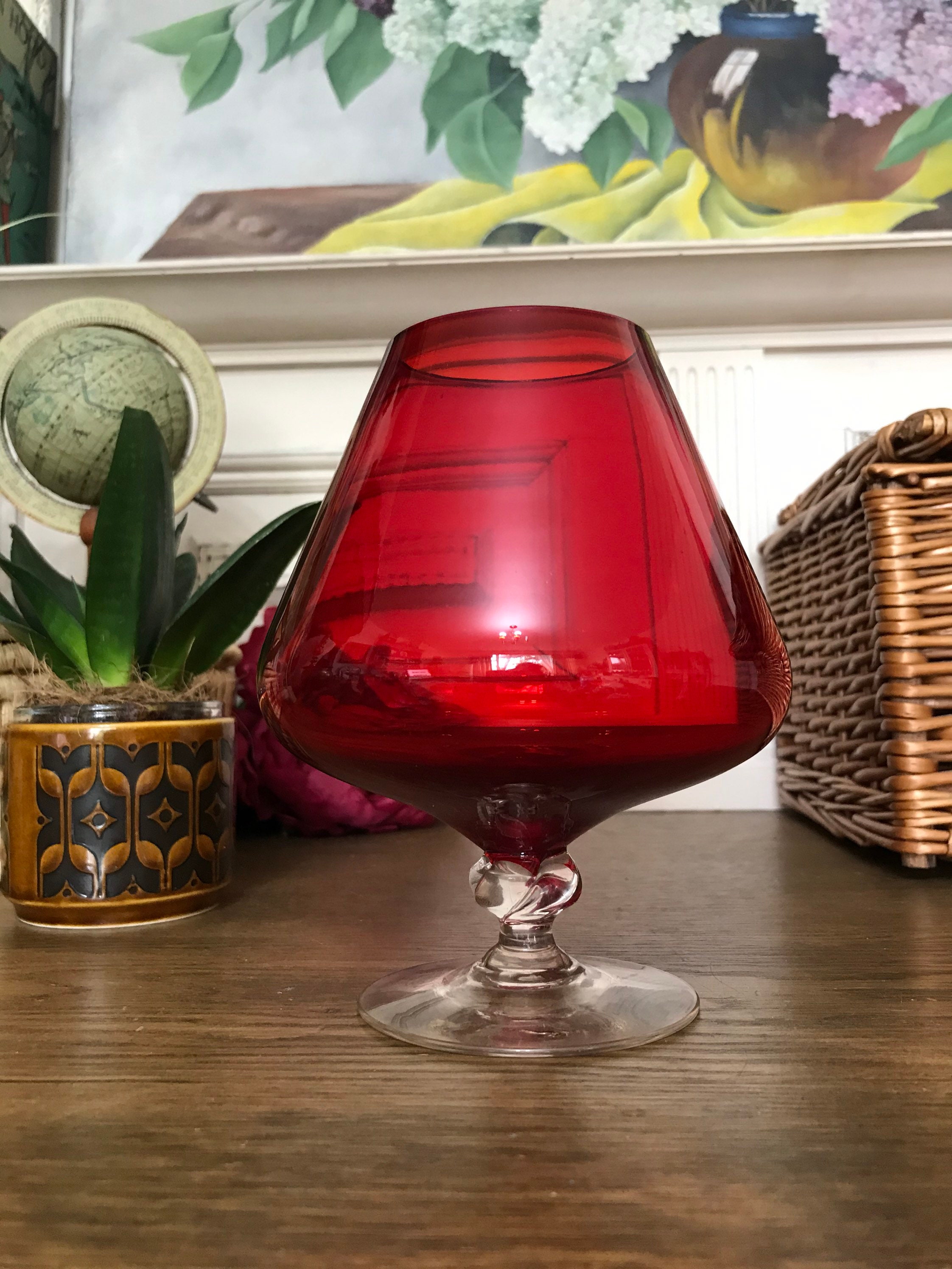 Vintage Red Brandy Glass Tulip Shaped Oversized Glass Etsy UK