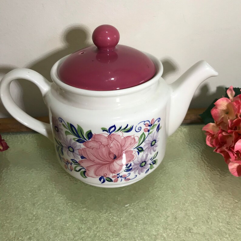 Vintage Sadler 70's Teapot Pink Retro Flower Tea Pot Etsy