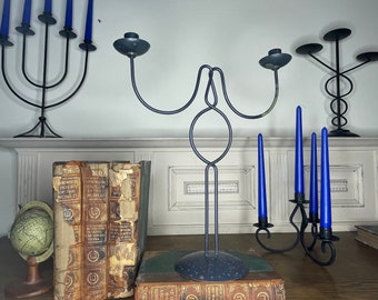 Vintage 1990s Black Wrought Iron Style Candelabra /Medieval Candlestick holder /Gothic Style/ Scandinavian