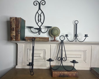 Vintage 1990s Black Wrought Iron Style Wall Sconce/Candle Sconce   /Medieval Candle holder /Gothic Style/Scandinavian Style