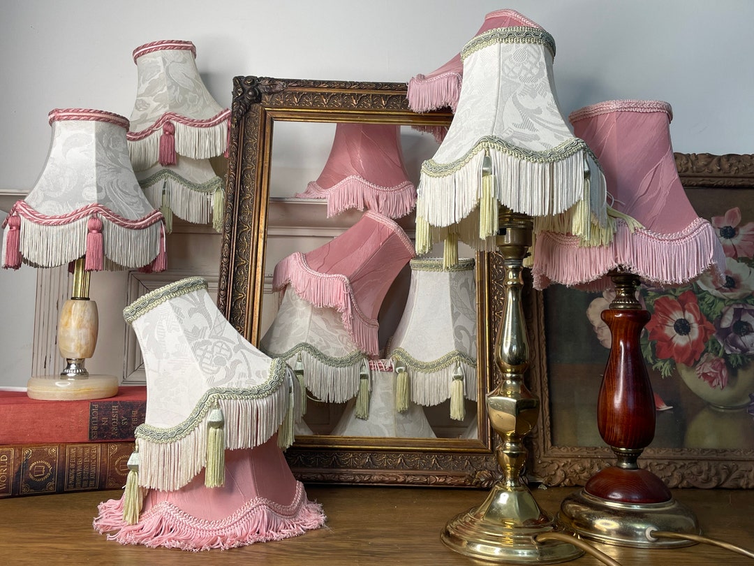Vintage Lampshades / Small Fabric Clip on Lampshades/damask /tassel