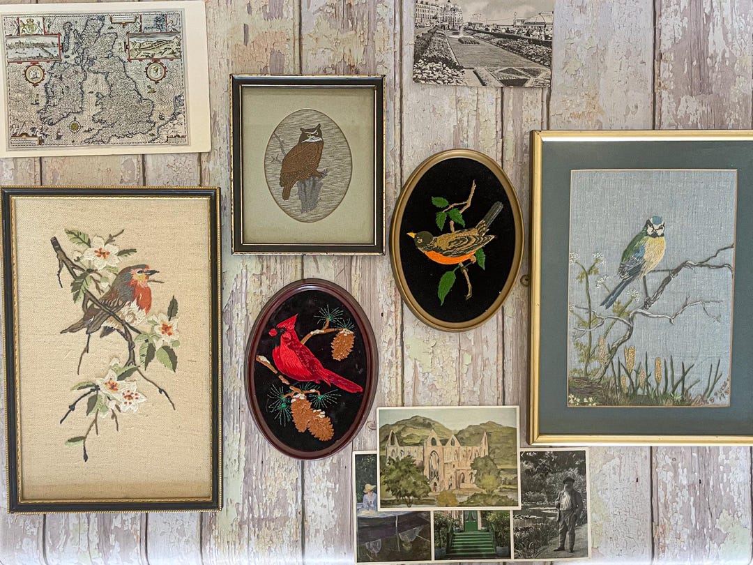 Vintage Framed Bird Embroidery: Ornithology Needlepoint Wall Art - Etsy