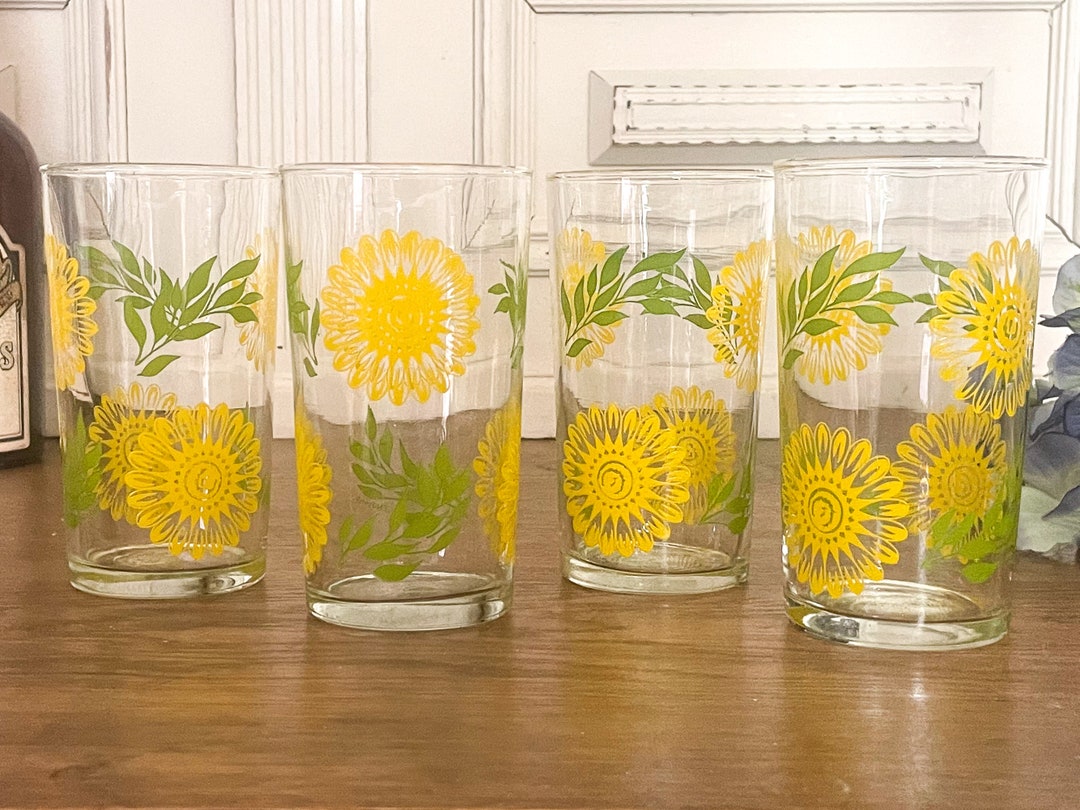 Vintage Drinking Glasses /sunflower Set of 4 Tumblers/ Ravenhead ...