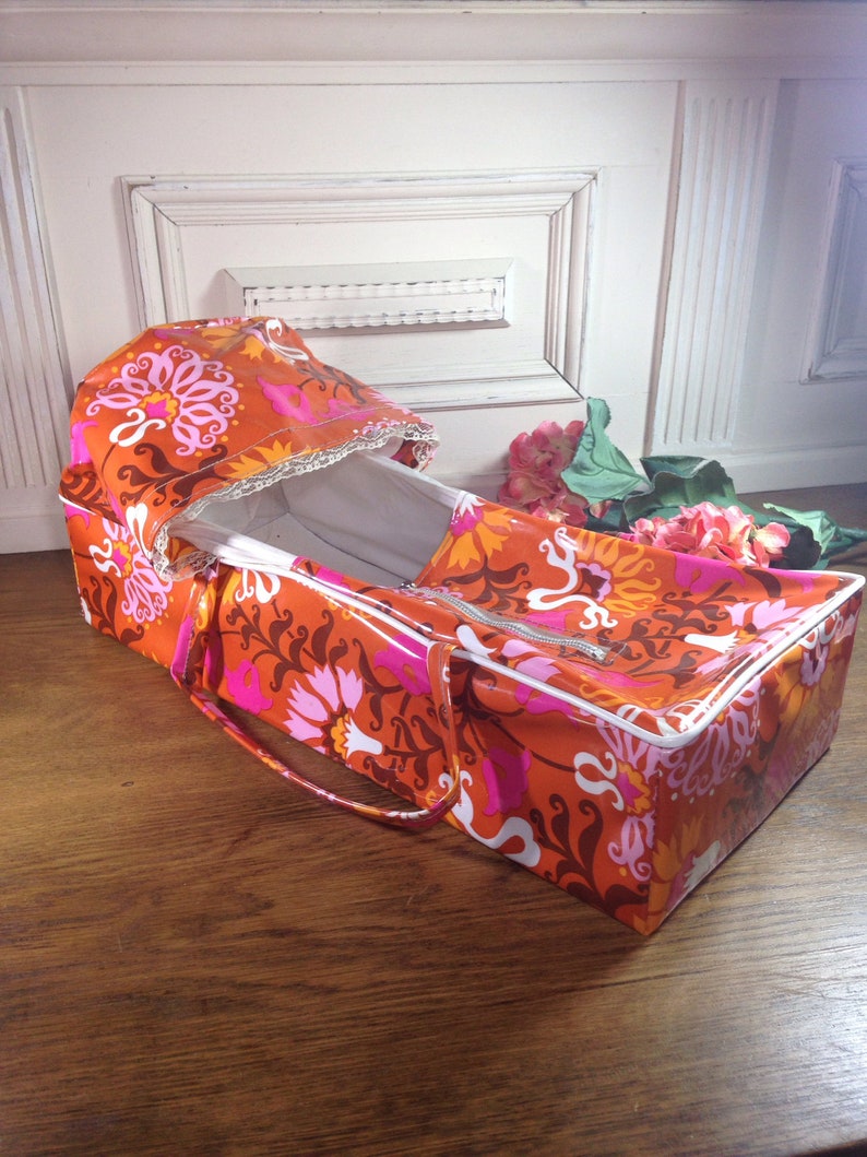 Vintage Dolls Carry Cot Retro Floral Doll Carrier Bed Rib Etsy