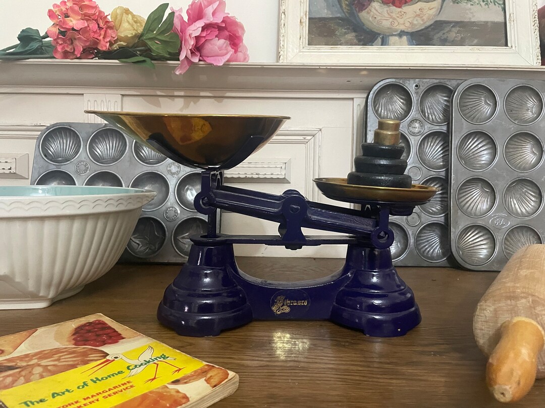 Vintage Kitchen Scales /dark Blue Weighing Scales With Weights ...