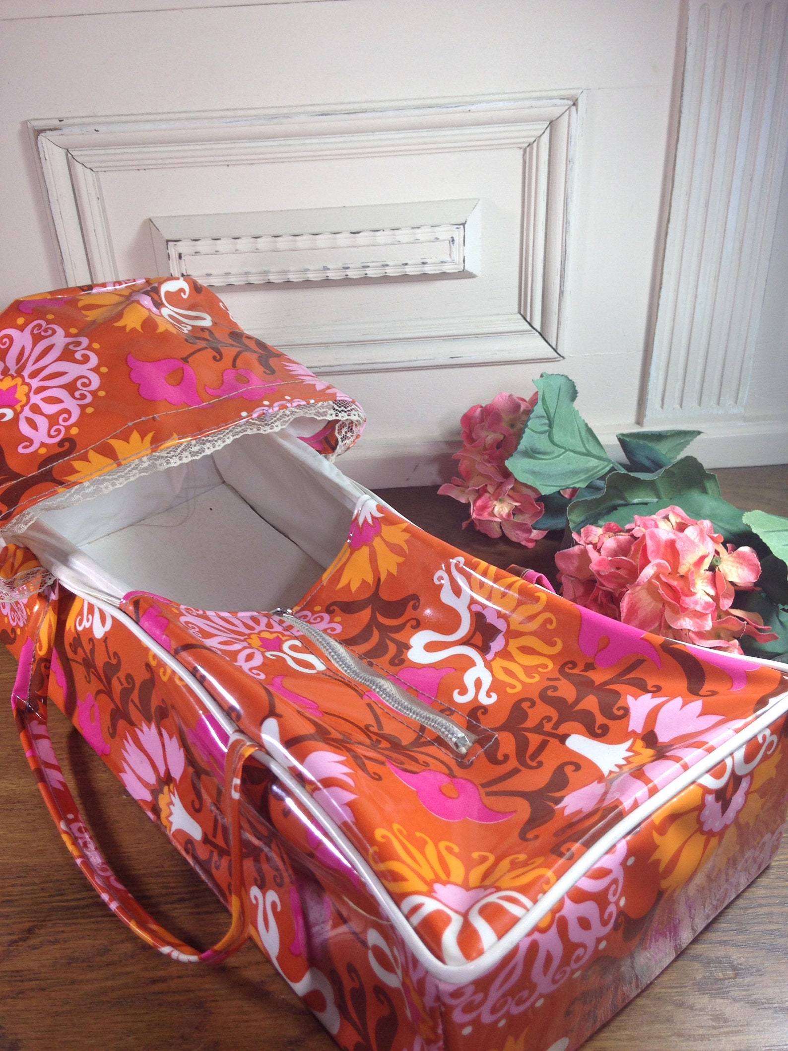 Vintage Dolls Carry Cot Retro Floral Doll Carrier Bed Rib Etsy