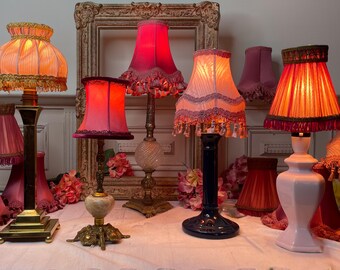 Vintage Mini Lampshade: Satin, Tassel & Fringe Clip-On Shade