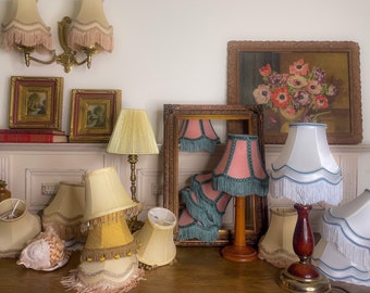 Vintage Lampshades / Small Fabric Clip on Lampshades/Satin  /Tassel/Fringed /Pleated  /Chandeliers  /Wall Sconce Shades/True Vintage