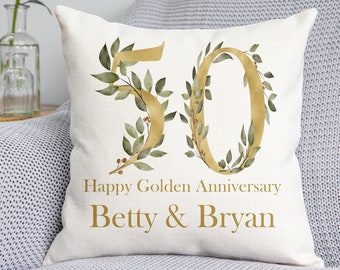 50th Anniversary Cushion - Anniversary Cushion - Golden Anniversary Gift