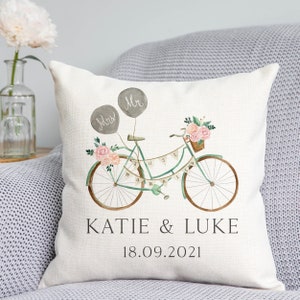 Personalised Just Married Bicycle Cushion - Wedding Cushion - Wedding Gift - Custom wedding gift