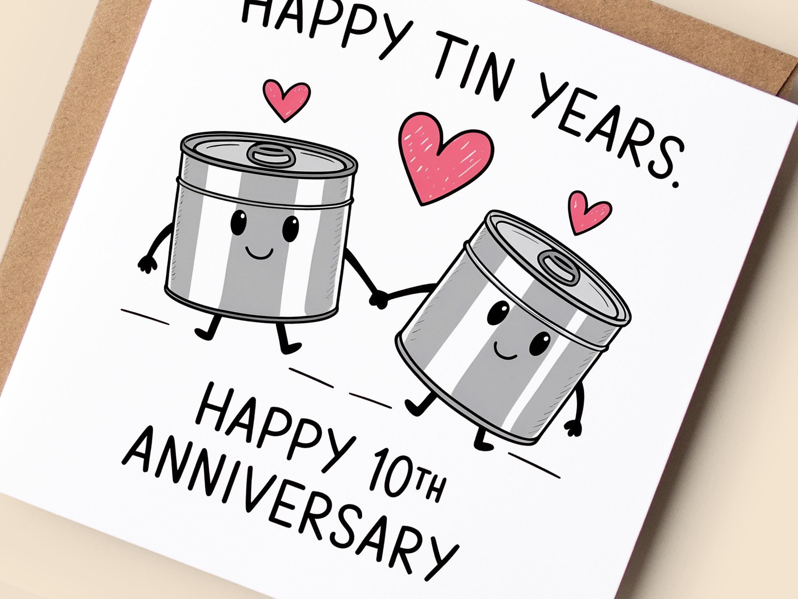 Happy Tin Years – 10th Anniversary Card: – Tin Anniversary Card - 10th ...