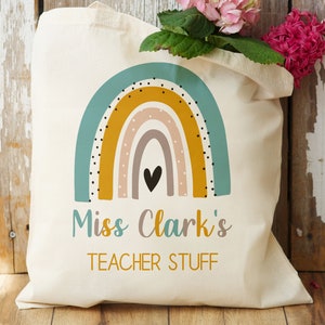 Teacher Tote Bag,  Teacher Stuff Tote Bag, Rainbow Teacher Gift, Teachers Gifts, Personalised Teacher Tote Bag