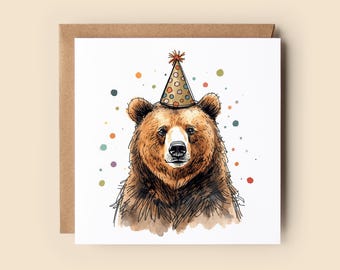 Bear Birthday Card, Cute Animal Birthday Card, Woodland Birthday Card