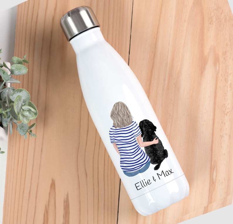 Custom Dog Mum Water Bottle: Personalised dog mum gift, Dog themed gift, Dog bottle, Dog mum bottle, Dog themed, Dog owner gift image 1