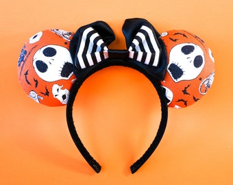 Jack Skellington Mickey Ears Nightmare Before Christmas Minnie Mouse Halloween Disney Inspired Headband Orange Stripes