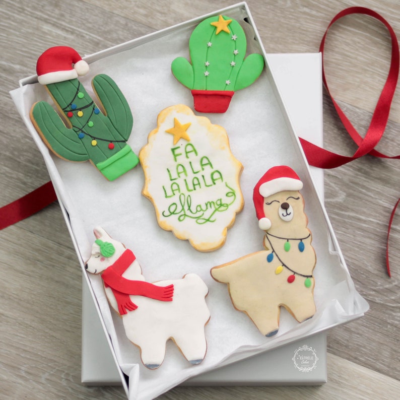 Christmas Llama Biscuit Giftbox Fa La La Llama and Cacti - Etsy UK