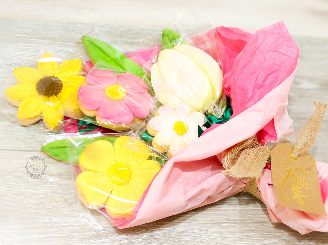 Thinking of You Bouquet Biscuits/cookies Floral Birthday Etsy