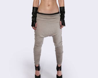 Low Crotch Pants | Asymmetrical Leggings | Soft Harem Pants | Neutral Leggings | Low Waist Pants | Dystopian Clothing | Minimalistic Legging
