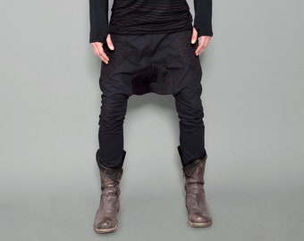 Black Futuristic Pants | Drop Crotch Pants | Mens Harem Pants | Dystopian Clothing | Urban Clothing | Mens Loose Pants | Baggy Festival Pant