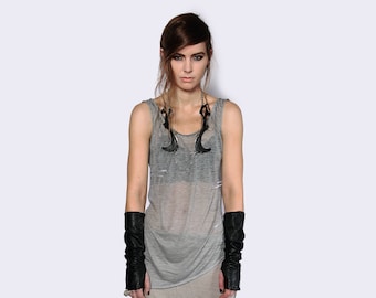 Women's Sheer Tank Top | Open Back Singlet | Asymmetrical Tank | Layering Clothing | Festival Clothing | Dystopian Clothing | Vegan Top