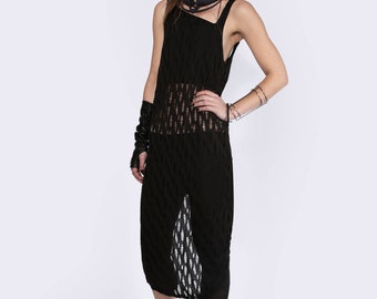Long Distressed Singlet Dress | Sheer Summer Dress | Dark Fashion | Dystopian Clothing | Asymmetrical Dress | Open Back Dress | Sexy Dress