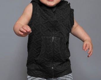 Thick Sleeveless Vest | Kids Pocket Hoodie | Hoodie Vest | Vegan Clothing | Geometric Top | Unisex Kids Clothing | Minimalistic Top UMMOK