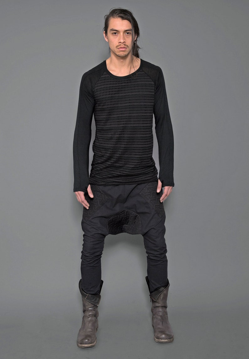 Distressed Mens Top Futuristic Black Long Sleeve Mens T - Etsy