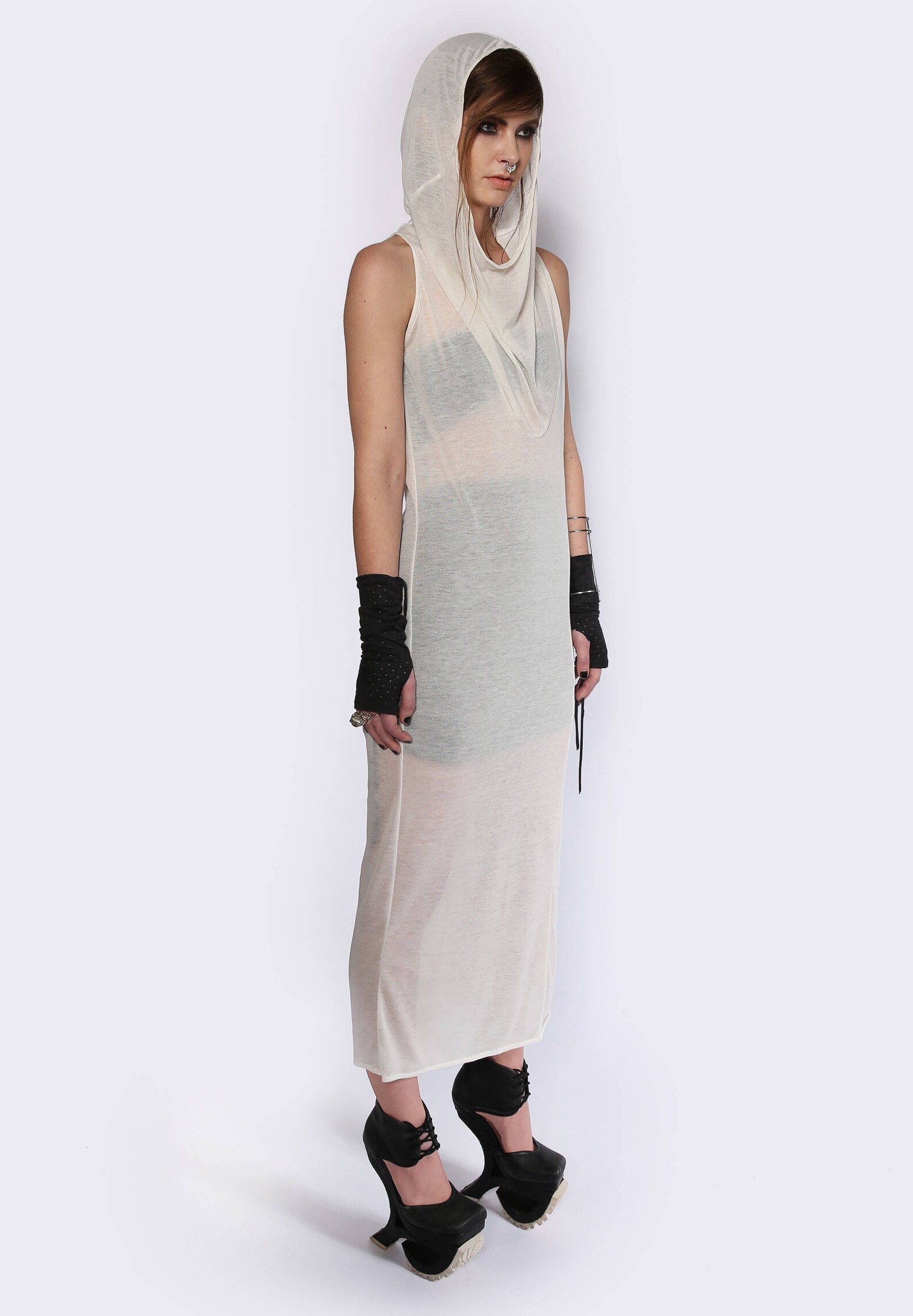 Sheer Maxi Dress Hooded Maxi Dress Long White Dress Cowl | Etsy
