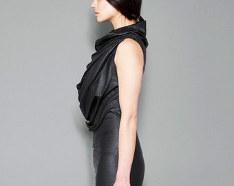 Vegan Ruffled Top | Futuristic Shirt | Womens Black Top | Dystopian Clothing | Ruffle Dress | Festival Shirt | Dark Fashion | Gothic Fashion