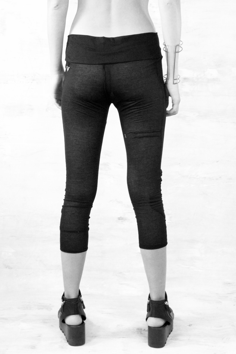Black Knit Leggings Women/'s Urban Fashion Futuristic Clothing Transparent Black Leggings Goth Clubwear UMMOK See Through Leggings