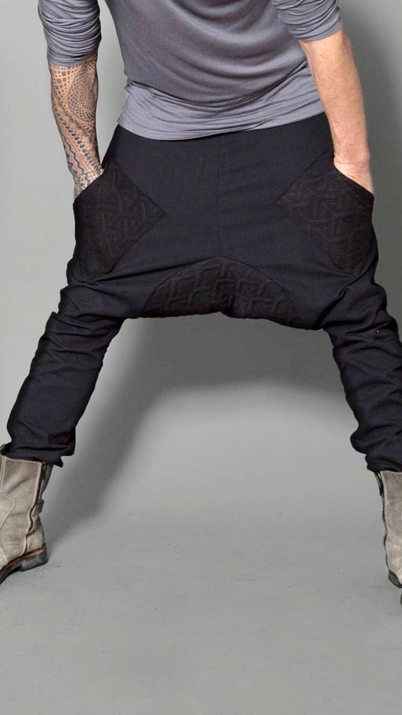Black Futuristic Pants Drop Crotch Pants Mens Harem Pants Dystopian