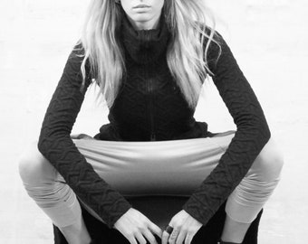 Geometric Long Sleeved Coat | Long Coat | Dystopian Jacket | Dark Fashion | Turtleneck Collar Jacket | Vegan Coat UMMOK
