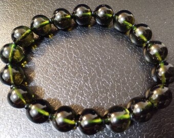 100% Natural Moldavite with Certificate of Authenticity Round 11.5mm Beads Bracelet 32.43g