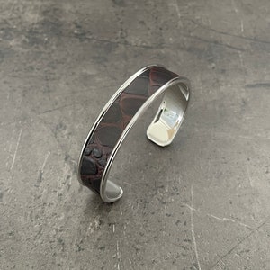 Bracelet cuff silver leather scales dark brown wenge