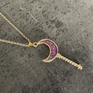 Gold moon scepter necklace with pink sequins