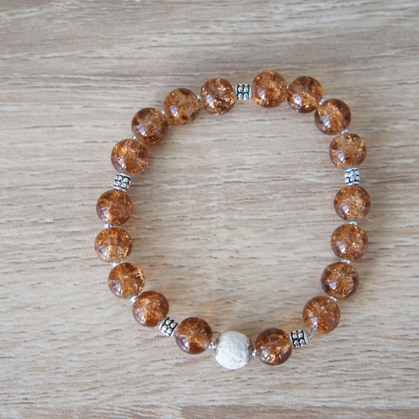 Bracelet de perles en verre craquelé - Orangé et blanc