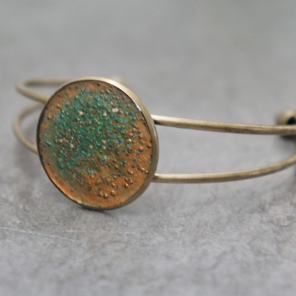 Collection GALAXY - Bracelet cabochon bronze en résine turquoise et or