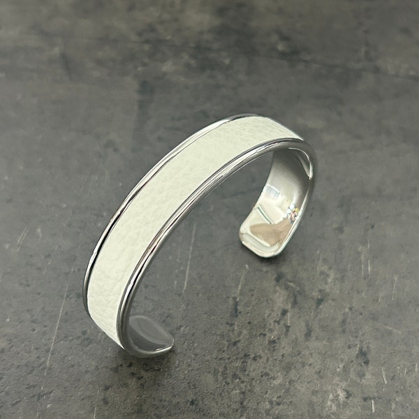 Bracelet manchette argent cuir blanc