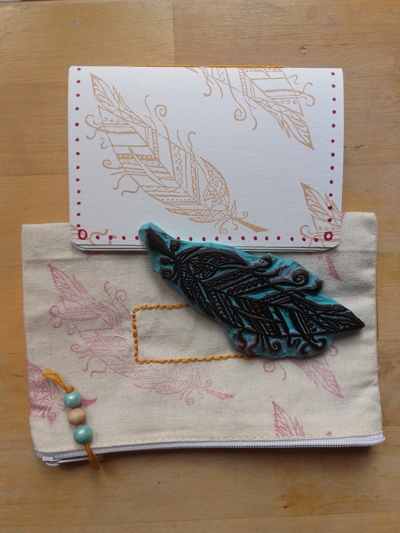 tampon grav\u00e9 main Tampon fait-main plume tampon style boho tampon gomme japonaise tampon plume artisanat fran\u00e7ais tampon encreur