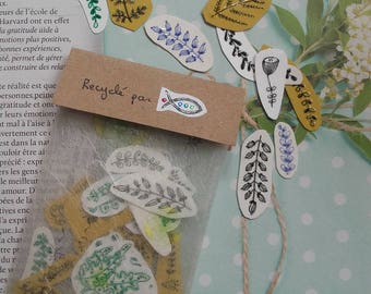 Handmade die cuts on recycled paper with 3D gel-embellishments - doodles on recycled paper - floral die cuts - handmade die cuts for collage