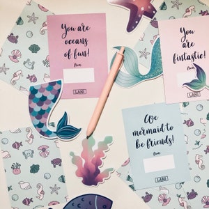 Sirène Valentine Cards - Ensemble de 16, 24 ou 32 avec autocollants - Scratch Off Optional