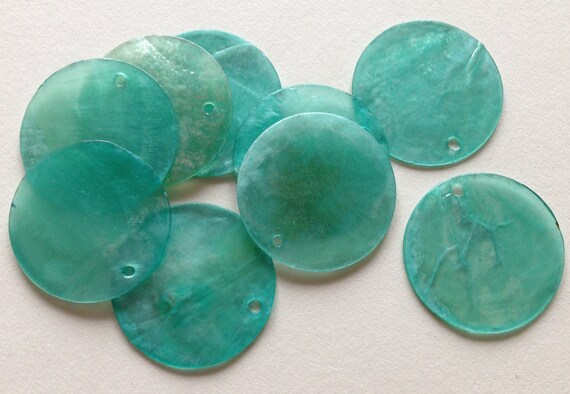 LOT 10 PERLE PENDANTE SEQUIN NACRE NATURELLE TRANSLUCIDE RONDE 25MM VERT //10