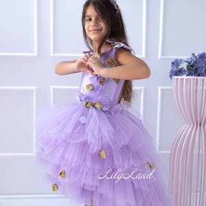 Lavender Tutu Birthday Baby Dress, Flower Girl Dress, Butterflies Party Puffy Pageant Prom Gown, Special Occasion,Princess Photoshoot Outfit
