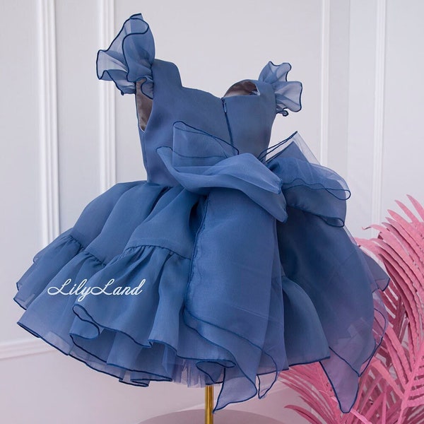 Navy Blue Tutu & Tulle Puffy Flower Girl Dress, First Baby Birthday Party Dress, Princess Girl Gown, Pageant Toddler Special Occasion Dress